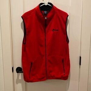 BAC Men’s Full Zip Vest. ‎ Vail Embroidered on Front.  Red w/Black Trim.